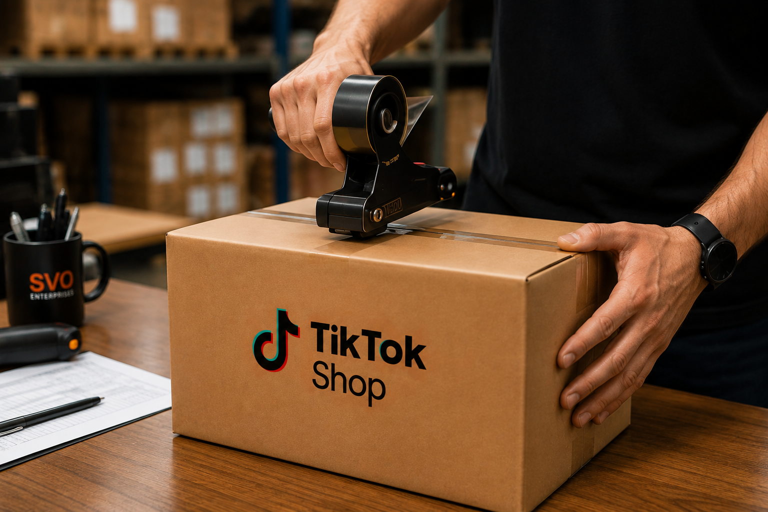 TikTok Shop order being packed for ecommerce fulfillment by SVO Enterprises